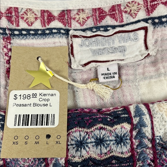 Johnny Was Womens Pink Plaid Peasant Floral Blouse Sz L - Picture 5 of 8